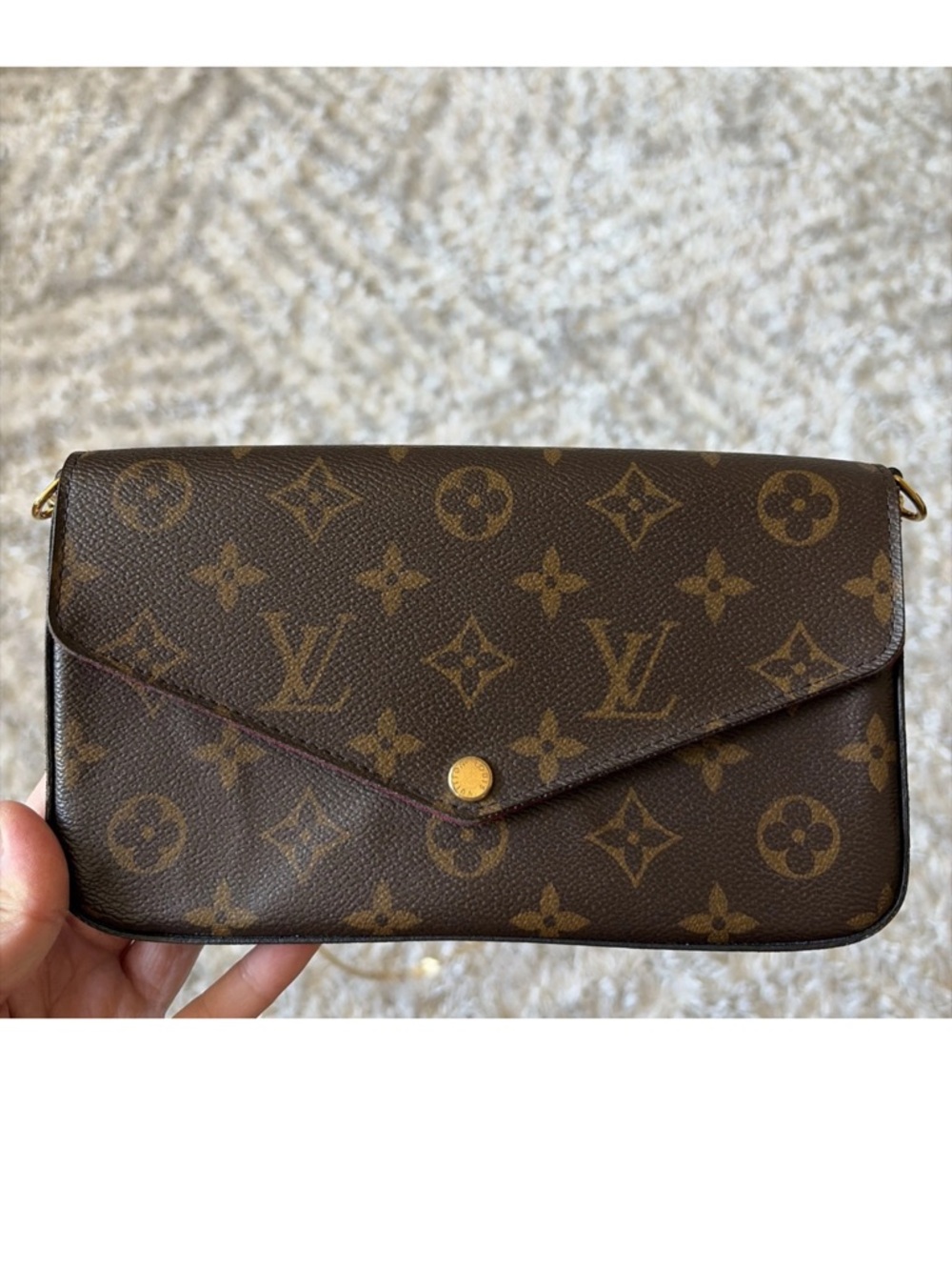 Louis Vuitton Monogram Pochette Felicie Chain Crossbody Bag Clutch GHW Authentic